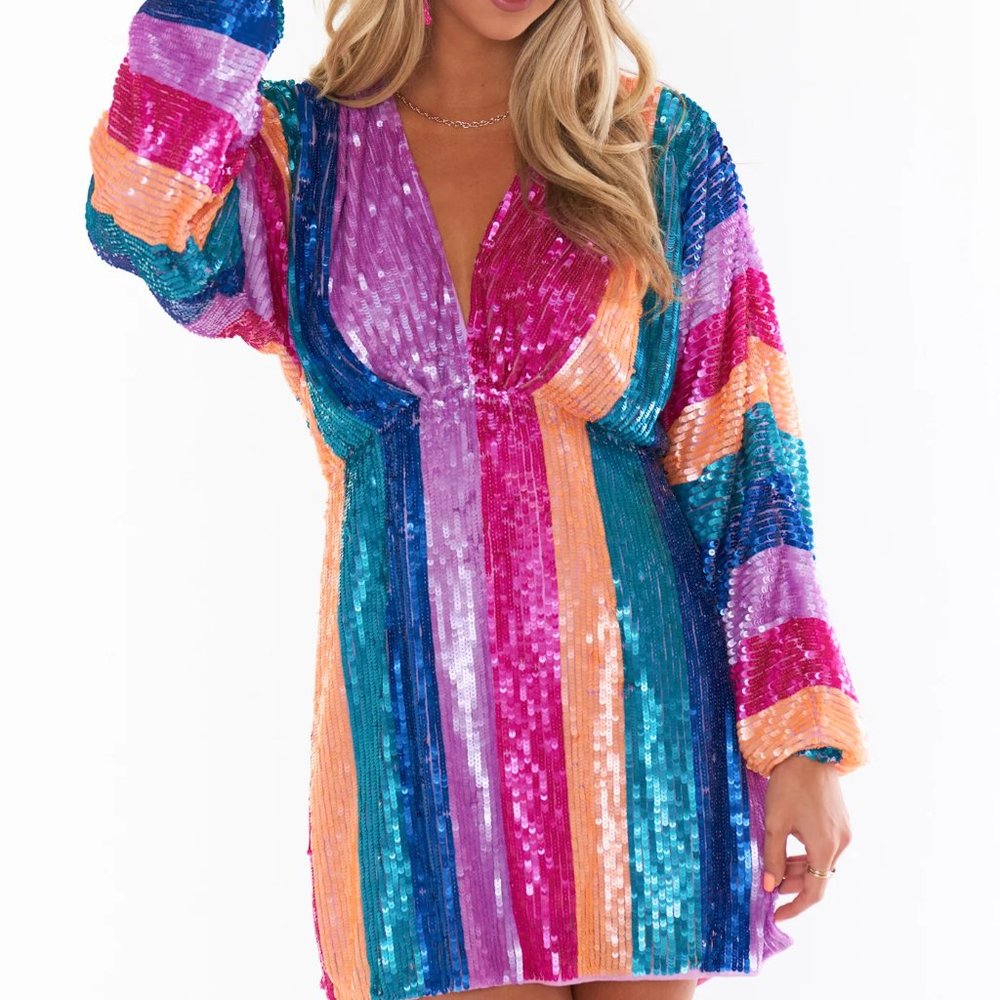 New Show Me Your Mumu Kidman Sequin Rainbow Mini Dress